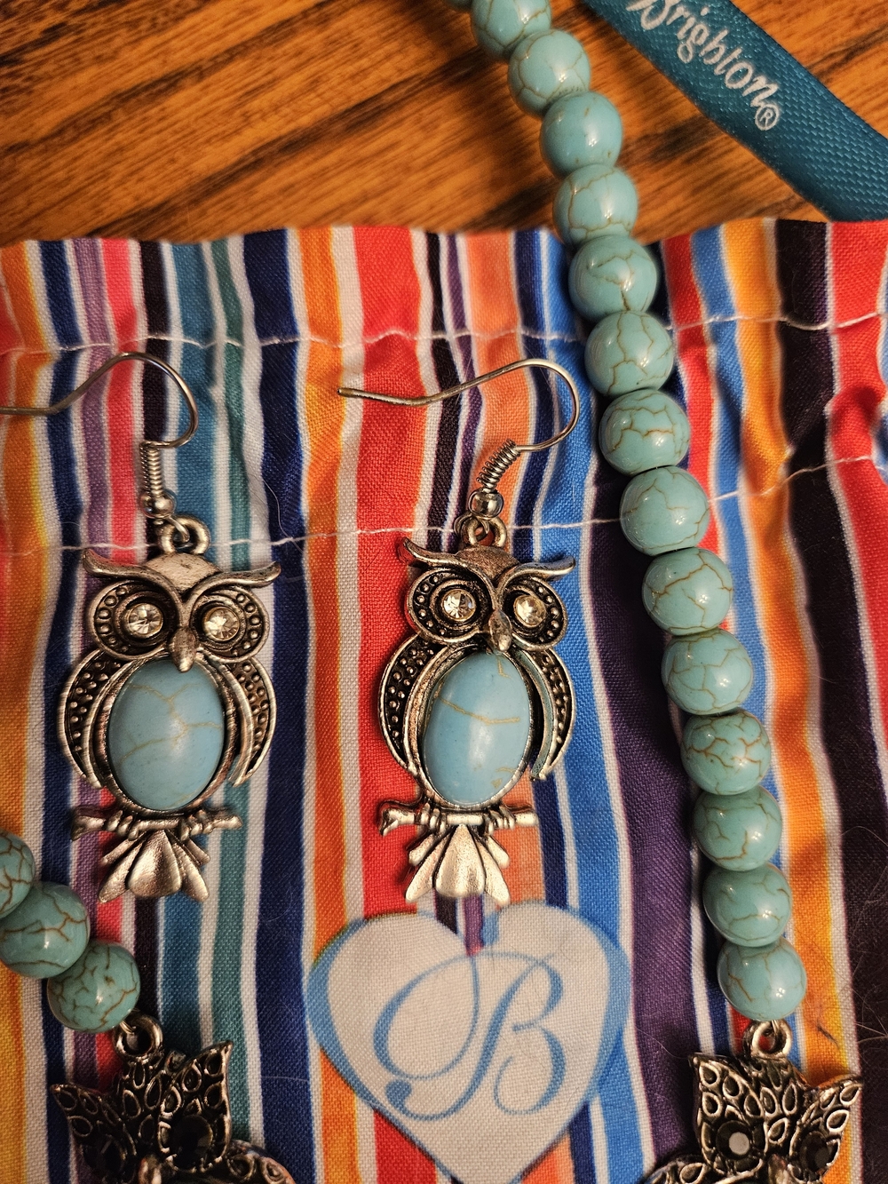 Turquoise Owl Pendant Necklace and Earrings Set Costume Jewerly Source Unknown - Picture 4 of 10